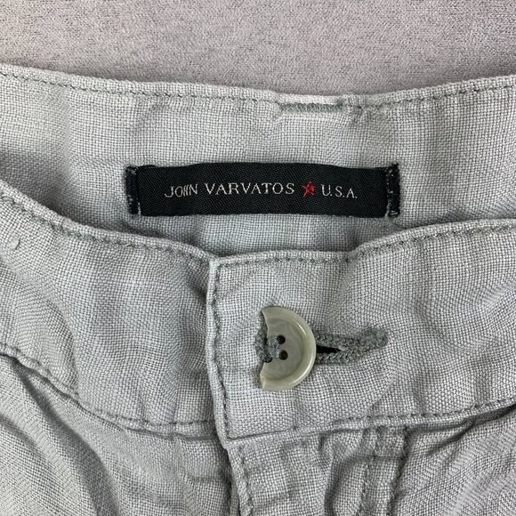 John Varvatos USA Mens Shorts 32 Light Gray 100% Linen 8" Inseam Flap Pockets - Picture 2 of 8